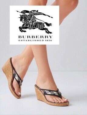 Burberry Mews Check Espadrille Wedge Sandals Spain Made Womens Size 6 36 Shoes